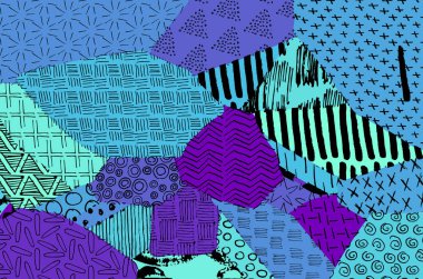 Soyut siyah konturlar, el vektör desen çizdi. Geometrik tarzı Retro soyut desen. Soyut çok renkli geometrik desen.