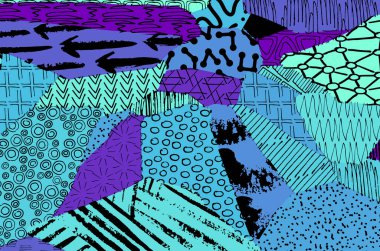 Soyut siyah konturlar, el vektör desen çizdi. Geometrik tarzı Retro soyut desen. Soyut çok renkli geometrik desen.