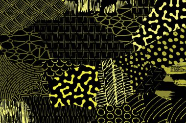 Soyut siyah konturlar, el vektör desen çizdi. Geometrik tarzı Retro soyut desen. Soyut çok renkli geometrik desen.