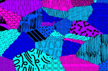 Soyut siyah konturlar, el vektör desen çizdi. Geometrik tarzı Retro soyut desen. Soyut çok renkli geometrik desen.