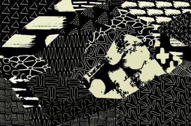 Soyut siyah konturlar, el vektör desen çizdi. Geometrik tarzı Retro soyut desen. Soyut çok renkli geometrik desen.