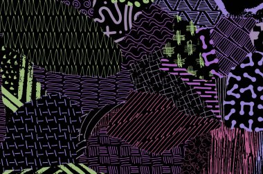 Soyut siyah konturlar, el vektör desen çizdi. Geometrik tarzı Retro soyut desen. Soyut çok renkli geometrik desen.