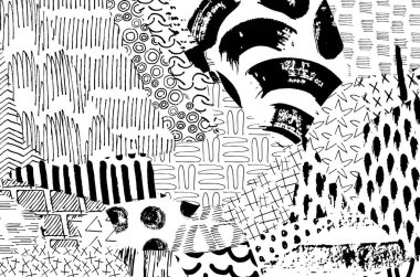 Soyut siyah konturlar, el vektör desen çizdi. Geometrik tarzı Retro soyut desen. Soyut çok renkli geometrik desen.