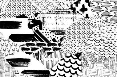 Soyut siyah konturlar, el vektör desen çizdi. Geometrik tarzı Retro soyut desen. Soyut çok renkli geometrik desen.