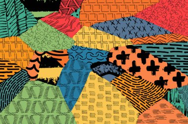 Soyut siyah konturlar, el vektör desen çizdi. Geometrik tarzı Retro soyut desen. Soyut çok renkli geometrik desen.