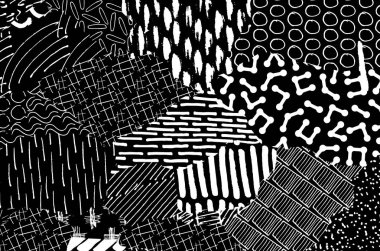 Soyut siyah konturlar, el vektör desen çizdi. Geometrik tarzı Retro soyut desen. Soyut çok renkli geometrik desen.