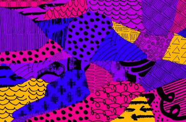 Soyut siyah konturlar, el vektör desen çizdi. Geometrik tarzı Retro soyut desen. Soyut çok renkli geometrik desen.