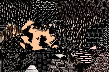 Soyut siyah konturlar, el vektör desen çizdi. Geometrik tarzı Retro soyut desen. Soyut çok renkli geometrik desen.