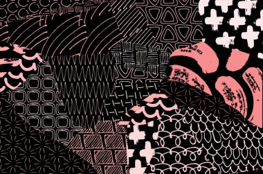 Soyut siyah konturlar, el vektör desen çizdi. Geometrik tarzı Retro soyut desen. Soyut çok renkli geometrik desen.