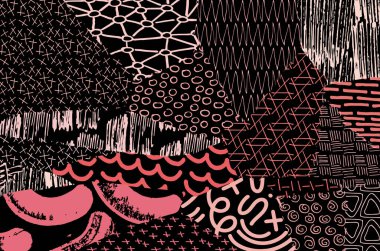 Soyut siyah konturlar, el vektör desen çizdi. Geometrik tarzı Retro soyut desen. Soyut çok renkli geometrik desen.