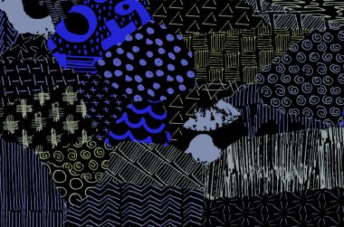 Soyut siyah konturlar, el vektör desen çizdi. Geometrik tarzı Retro soyut desen. Soyut çok renkli geometrik desen.