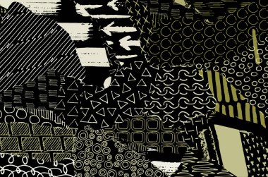 Soyut siyah konturlar, el vektör desen çizdi. Geometrik tarzı Retro soyut desen. Soyut çok renkli geometrik desen.