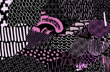 Soyut siyah konturlar, el vektör desen çizdi. Geometrik tarzı Retro soyut desen. Soyut çok renkli geometrik desen.