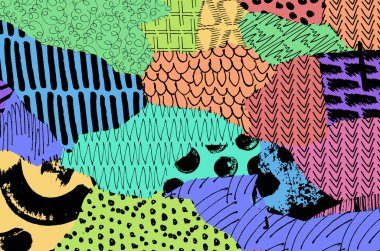 Soyut siyah konturlar, el vektör desen çizdi. Geometrik tarzı Retro soyut desen. Soyut çok renkli geometrik desen.