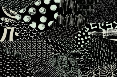 Soyut siyah konturlar, el vektör desen çizdi. Geometrik tarzı Retro soyut desen. Soyut çok renkli geometrik desen.