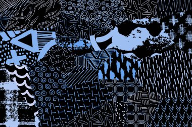 Soyut siyah konturlar, el vektör desen çizdi. Geometrik tarzı Retro soyut desen. Soyut çok renkli geometrik desen.