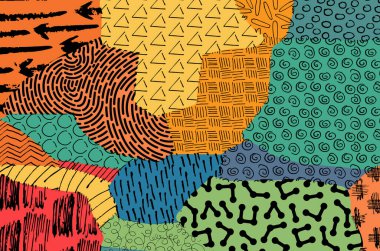 Soyut siyah konturlar, el vektör desen çizdi. Geometrik tarzı Retro soyut desen. Soyut çok renkli geometrik desen.