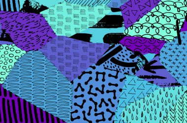 Soyut siyah konturlar, el vektör desen çizdi. Geometrik tarzı Retro soyut desen. Soyut çok renkli geometrik desen.