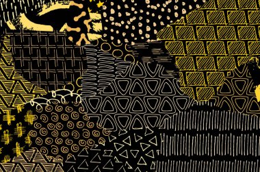 Soyut siyah konturlar, el vektör desen çizdi. Geometrik tarzı Retro soyut desen. Soyut çok renkli geometrik desen.