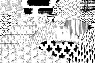 Soyut siyah konturlar, el vektör desen çizdi. Geometrik tarzı Retro soyut desen. Soyut çok renkli geometrik desen.