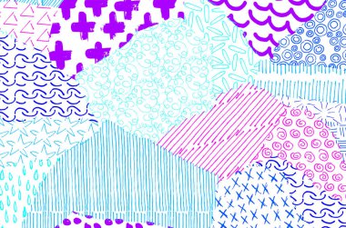 Soyut siyah konturlar, el vektör desen çizdi. Geometrik tarzı Retro soyut desen. Soyut çok renkli geometrik desen.