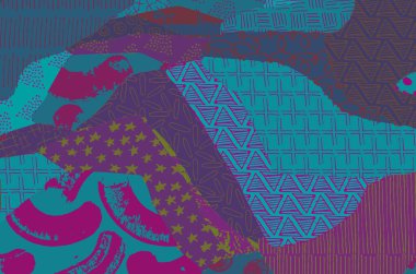 Soyut siyah konturlar, el vektör desen çizdi. Geometrik tarzı Retro soyut desen. Soyut çok renkli geometrik desen.