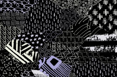 Soyut siyah konturlar, el vektör desen çizdi. Geometrik tarzı Retro soyut desen. Soyut çok renkli geometrik desen.