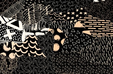 Soyut siyah konturlar, el vektör desen çizdi. Geometrik tarzı Retro soyut desen. Soyut çok renkli geometrik desen.