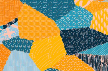 Soyut siyah konturlar, el vektör desen çizdi. Geometrik tarzı Retro soyut desen. Soyut çok renkli geometrik desen.