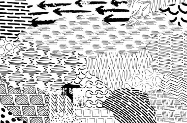 Soyut siyah konturlar, el vektör desen çizdi. Geometrik tarzı Retro soyut desen. Soyut çok renkli geometrik desen.