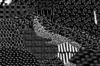 Soyut siyah konturlar, el vektör desen çizdi. Geometrik tarzı Retro soyut desen. Soyut çok renkli geometrik desen.