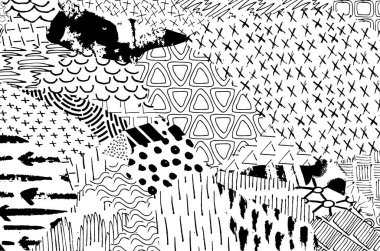 Soyut siyah konturlar, el vektör desen çizdi. Geometrik tarzı Retro soyut desen. Soyut çok renkli geometrik desen.