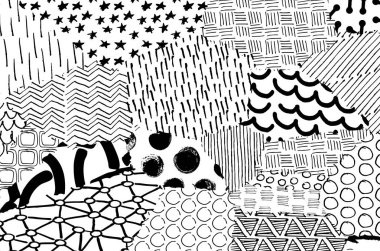 Soyut siyah konturlar, el vektör desen çizdi. Geometrik tarzı Retro soyut desen. Soyut çok renkli geometrik desen.