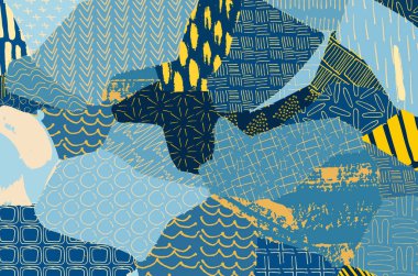 Soyut siyah konturlar, el vektör desen çizdi. Geometrik tarzı Retro soyut desen. Soyut çok renkli geometrik desen.