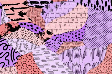 Soyut siyah konturlar, el vektör desen çizdi. Geometrik tarzı Retro soyut desen. Soyut çok renkli geometrik desen.