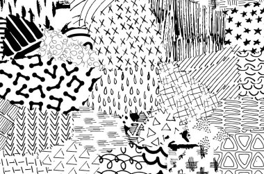 Soyut siyah konturlar, el vektör desen çizdi. Geometrik tarzı Retro soyut desen. Soyut çok renkli geometrik desen.