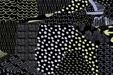 Soyut siyah konturlar, el vektör desen çizdi. Geometrik tarzı Retro soyut desen. Soyut çok renkli geometrik desen.