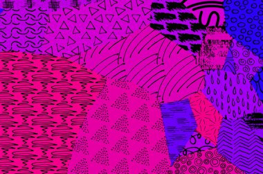 Soyut siyah konturlar, el vektör desen çizdi. Geometrik tarzı Retro soyut desen. Soyut çok renkli geometrik desen.