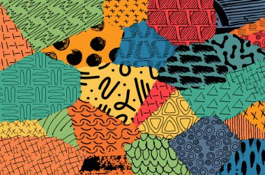 Soyut siyah konturlar, el vektör desen çizdi. Geometrik tarzı Retro soyut desen. Soyut çok renkli geometrik desen.