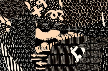 Soyut siyah konturlar, el vektör desen çizdi. Geometrik tarzı Retro soyut desen. Soyut çok renkli geometrik desen.