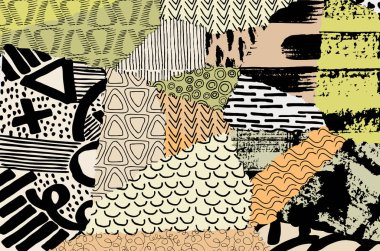 Soyut siyah konturlar, el vektör desen çizdi. Geometrik tarzı Retro soyut desen. Soyut çok renkli geometrik desen.