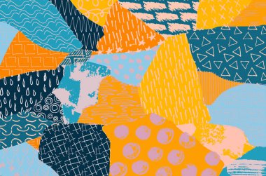 Soyut siyah konturlar, el vektör desen çizdi. Geometrik tarzı Retro soyut desen. Soyut çok renkli geometrik desen.