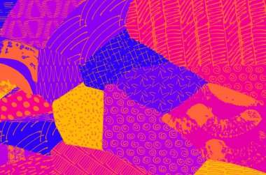 Soyut siyah konturlar, el vektör desen çizdi. Geometrik tarzı Retro soyut desen. Soyut çok renkli geometrik desen.