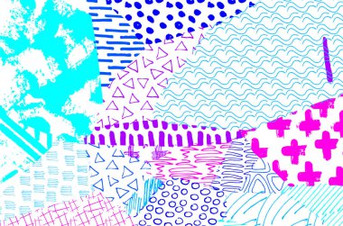 Soyut siyah konturlar, el vektör desen çizdi. Geometrik tarzı Retro soyut desen. Soyut çok renkli geometrik desen.