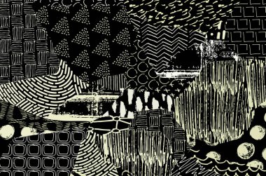 Soyut siyah konturlar, el vektör desen çizdi. Geometrik tarzı Retro soyut desen. Soyut çok renkli geometrik desen.