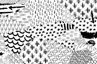 Soyut siyah konturlar, el vektör desen çizdi. Geometrik tarzı Retro soyut desen. Soyut çok renkli geometrik desen.