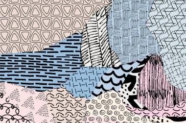 Soyut siyah konturlar, el vektör desen çizdi. Geometrik tarzı Retro soyut desen. Soyut çok renkli geometrik desen.