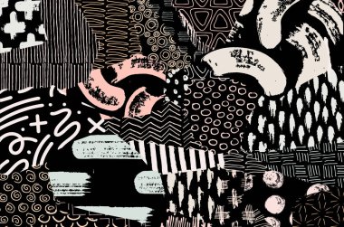 Soyut siyah konturlar, el vektör desen çizdi. Geometrik tarzı Retro soyut desen. Soyut çok renkli geometrik desen.