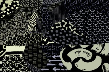 Soyut siyah konturlar, el vektör desen çizdi. Geometrik tarzı Retro soyut desen. Soyut çok renkli geometrik desen.