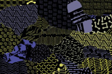 Soyut siyah konturlar, el vektör desen çizdi. Geometrik tarzı Retro soyut desen. Soyut çok renkli geometrik desen.